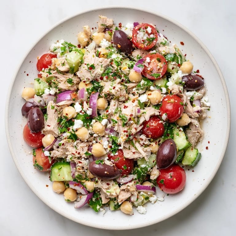 A bright, zesty Tuna Chickpea Salad, bursting with flavor, ready for a healthy and quick lunch.