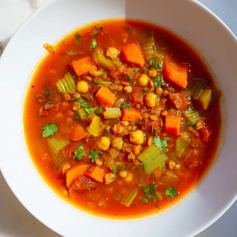 A comforting spoonful of aromatic North African Harira Soup, perfect for a cozy, delicious meal.