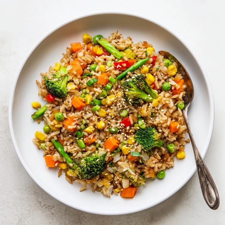 A close-up view of fluffy jasmine rice tossed with sweet corn, peas, and savory soy sauce.
