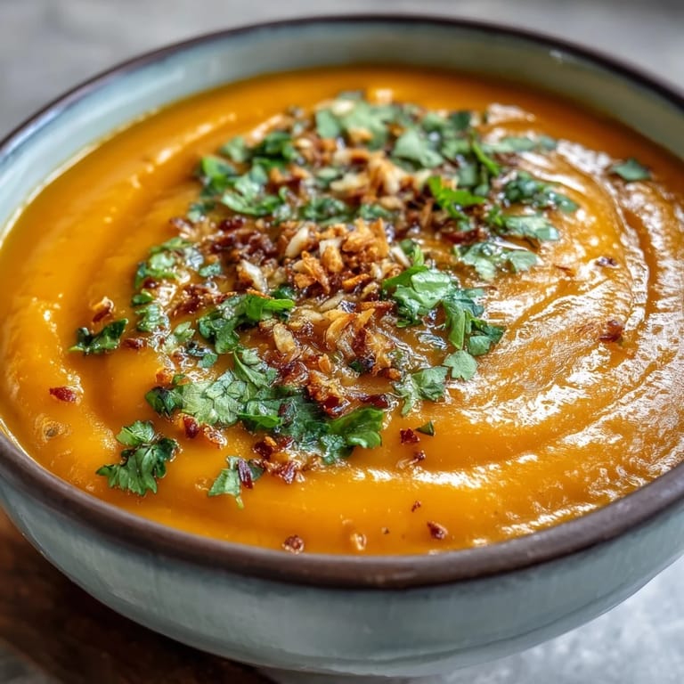 Hot Carrot and Coconut Soup simmering in a pot, showing vibrant orange color and fragrant steam with spices.