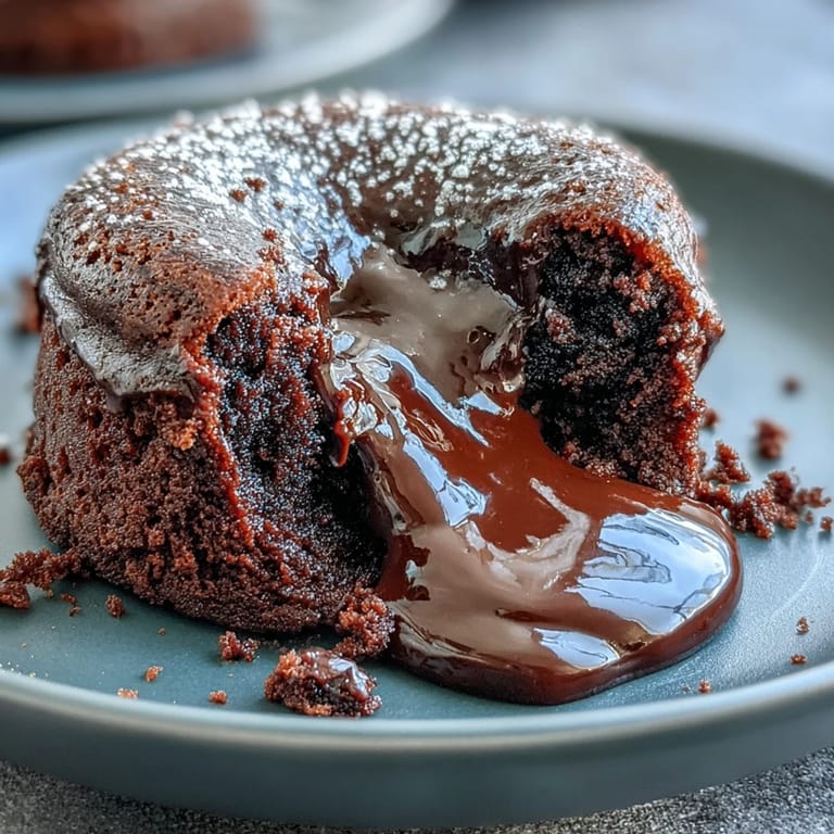 Decadent Chocolate Lava Cakes with Espresso sit beside rich espresso powder, showcasing cracked tops and warm, flowing chocolate inside.