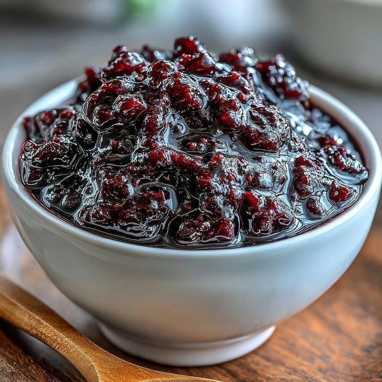Rich Black Currant and Rosemary Reduction steams gently from a small saucepan, surrounded by fresh rosemary sprigs and halved black currants on a marble countertop.
