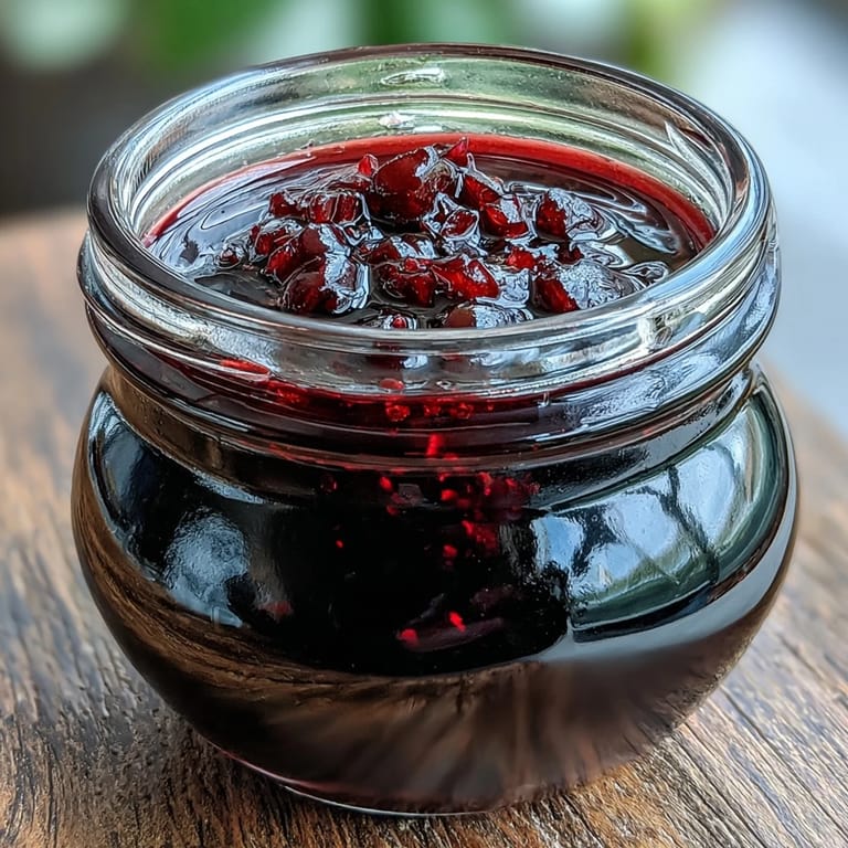 Glossy Black Currant Vinaigrette drizzled over vibrant spinach and roasted beets on a white plate.