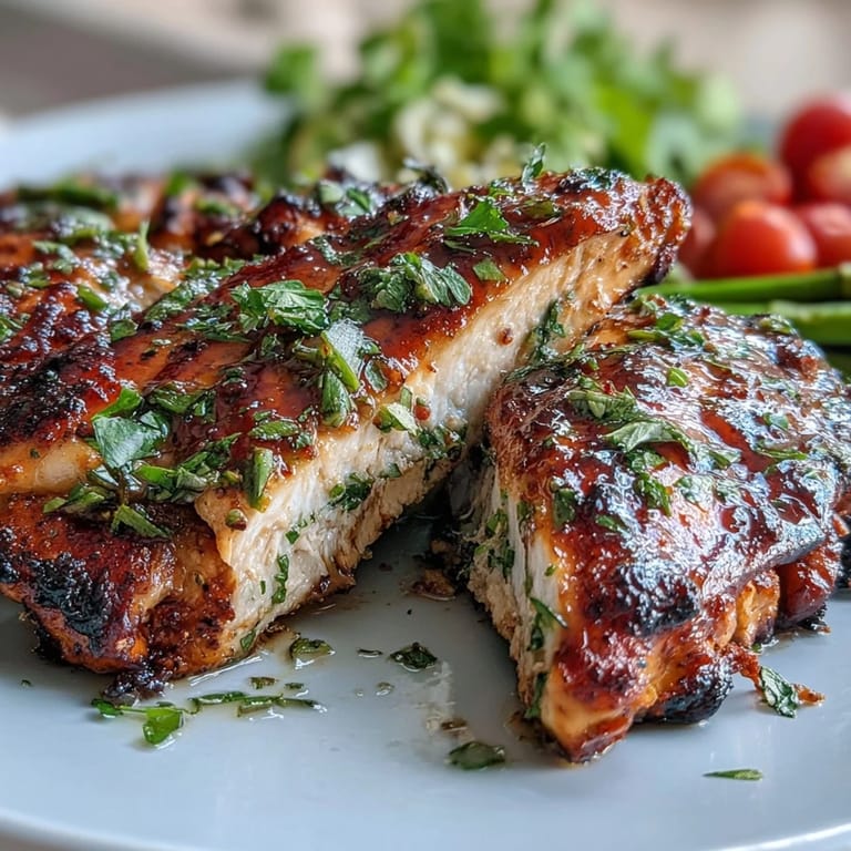 Tender chicken breasts and crisp spring veggies drizzled with lemon-herb marinade on a single sheet pan for simple cleanup.