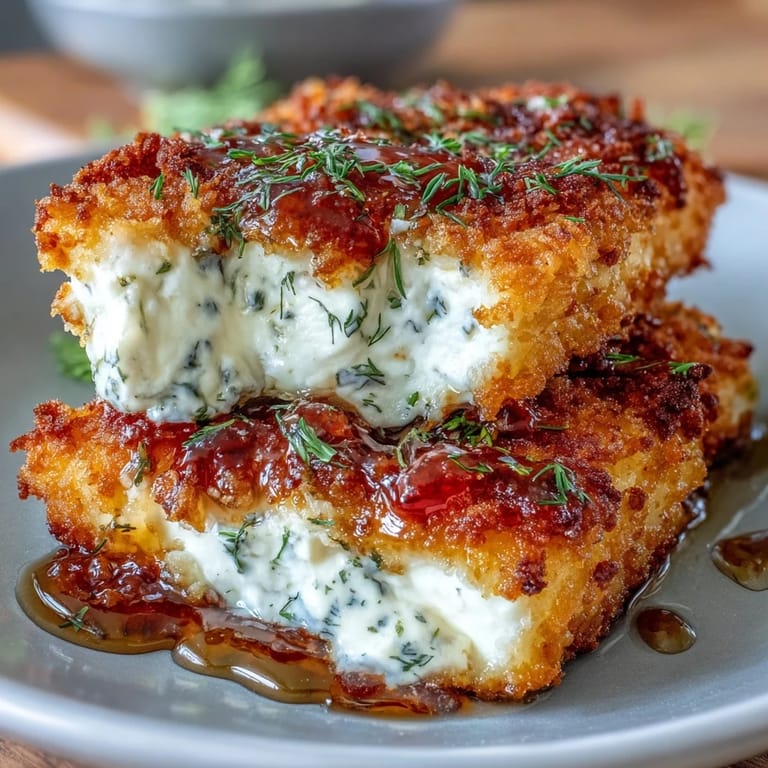 Golden oven-baked feta bites with crunchy panko coating, topped with honey and chopped mint.