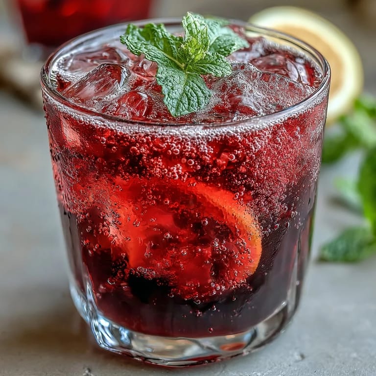 Vibrant hibiscus mocktail with mint and lemon, ideal for a summer party.