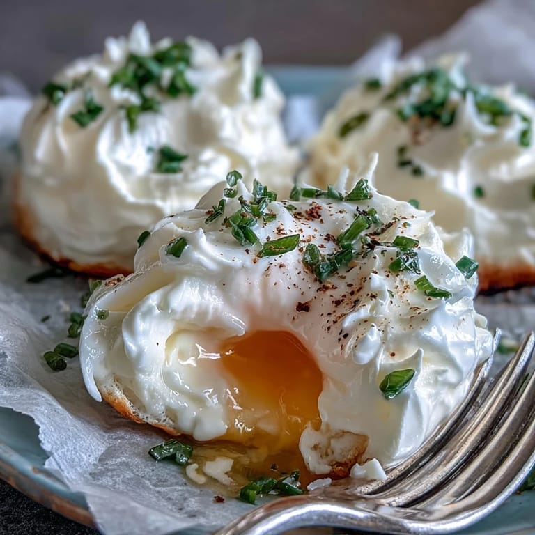 Light and airy cloud eggs with whipped whites and runny yolks, perfect for a stunning brunch.