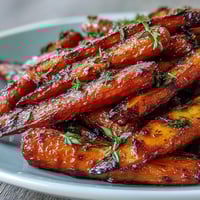 Honey Glazed Roasted Carrots with Thyme: golden, tender carrots glistening with a sweet honey glaze and fragrant thyme sprigs. Honey Glazed Roasted Carrots with Thyme: caramelized roasted carrots drizzled with a glossy honey-thyme glaze, perfect for holiday feasts. Honey Glazed Roasted Carrots with Thyme: vibrant orange carrots roasted to perfection, coated in a sticky honey glaze and fresh thyme aroma.