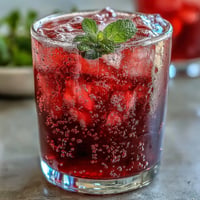 Sparkling Hibiscus Mint Lemonade Mocktail served in glasses with ice and lemon garnish.