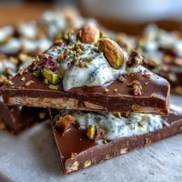 Luxurious Dubai Chocolate Bark with crisp kataifi pastry, pistachio cream, and dark chocolate, garnished with rose petals.