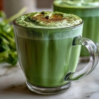 Vibrant green matcha oat milk latte, frothy and naturally beautiful.