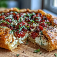 Golden Roasted Cherry Tomato and Feta Galette, a flaky pastry delight.
